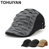 tohuiyan autumn winter men hat knitted wool newsboy cap hat classic warm beret hats british gentleman boinas flat caps for male