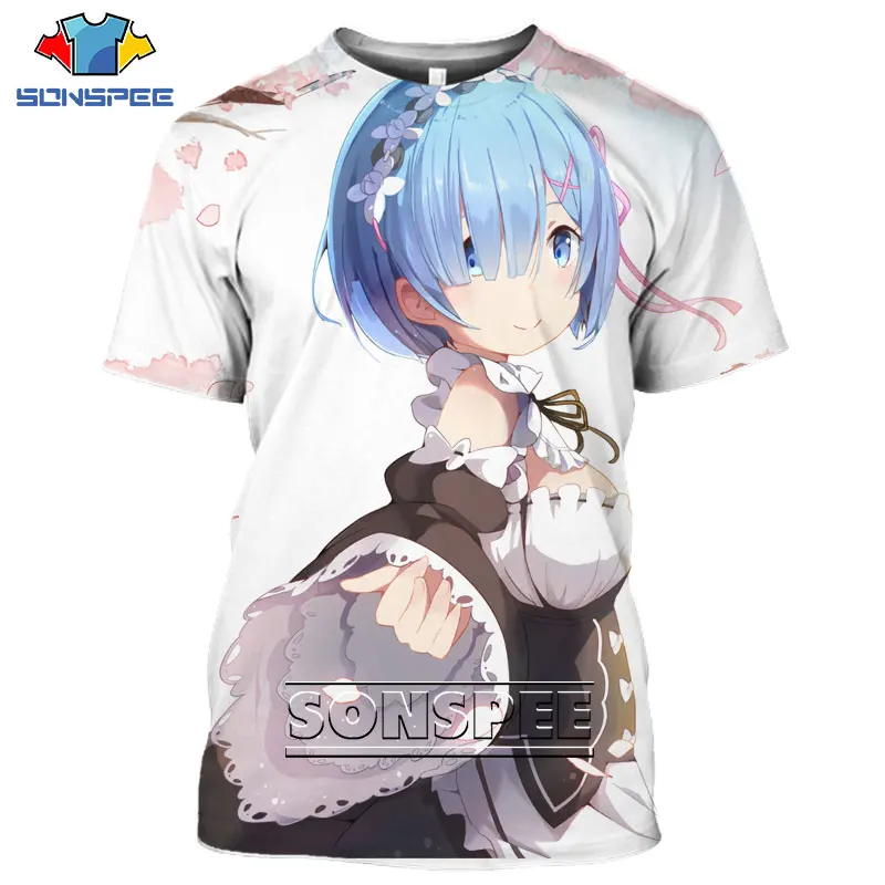 

SONSPEE Summer Men Weman Shirts Anime 3d Print Tshirt Streetwear Sexy Kawaii Idol Girl Rem Zero Fashion Short SleeveTee Clothing