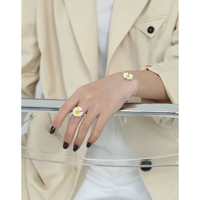Женское кольцо с цветком маргаритки из серебра 2020 пробы|Кольца| |