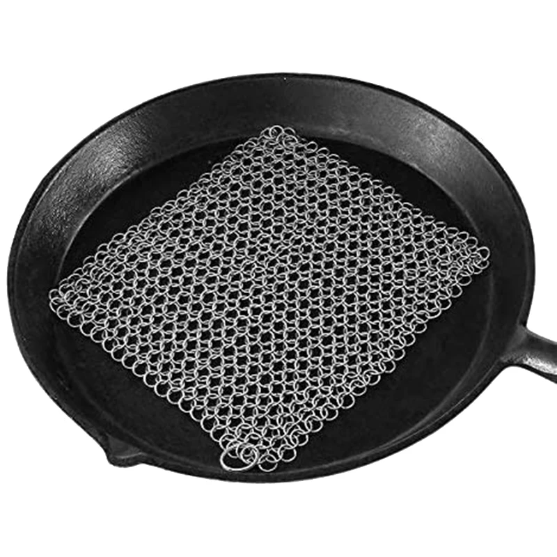 

316 Stainless Steel Chainmail Cleaning Scrubber with Hanging Ring for Cast Iron Pan&More Pot Cookware-Square 7X7 In