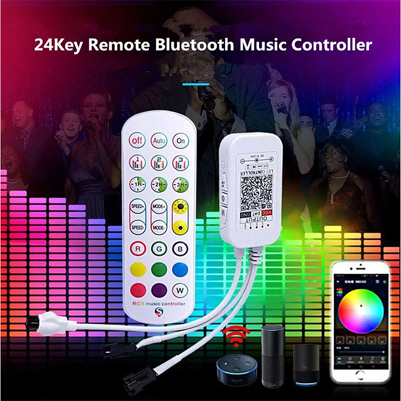 

New Bluetooth LED Controller DC5-24V 24key IR Remote Smart APP Pixel Dimmer Controller For WS2812B WS2811 LED Pixel Strip Module