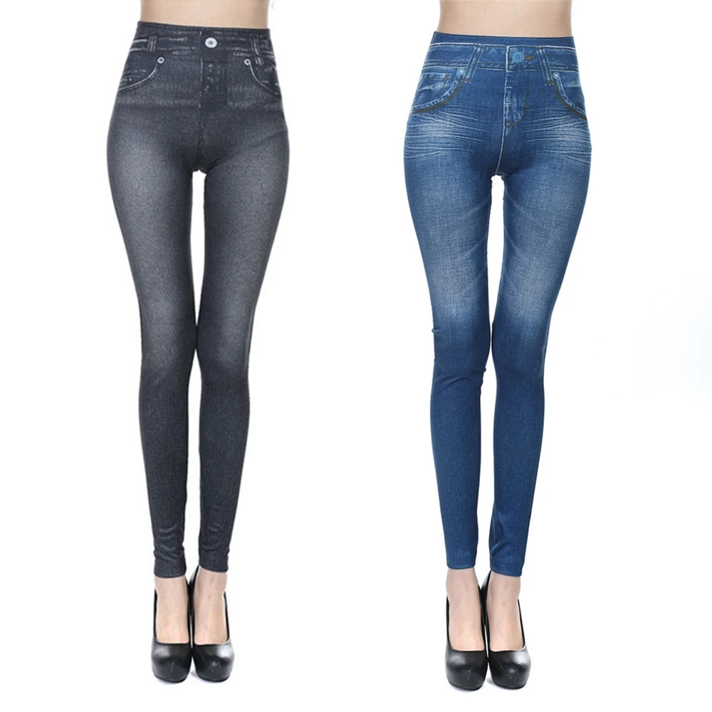 

Women High Waist Slim Skinny Jeggings with Pockets Denim Print Jeans Seamles Sexy Stretchy Full Length Pants