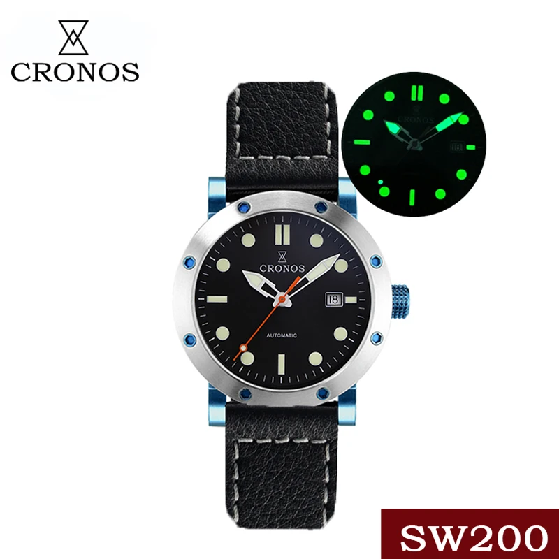 Мужские водонепроницаемые часы Cronos STP1-11 механические Водонепроницаемые Синие с