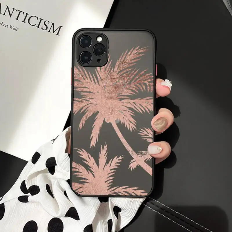 

Aesthetics gold Pineapple leaf love Phone Case matte transparent For iphone 7 8 11 12 plus mini x xs xr pro max cover