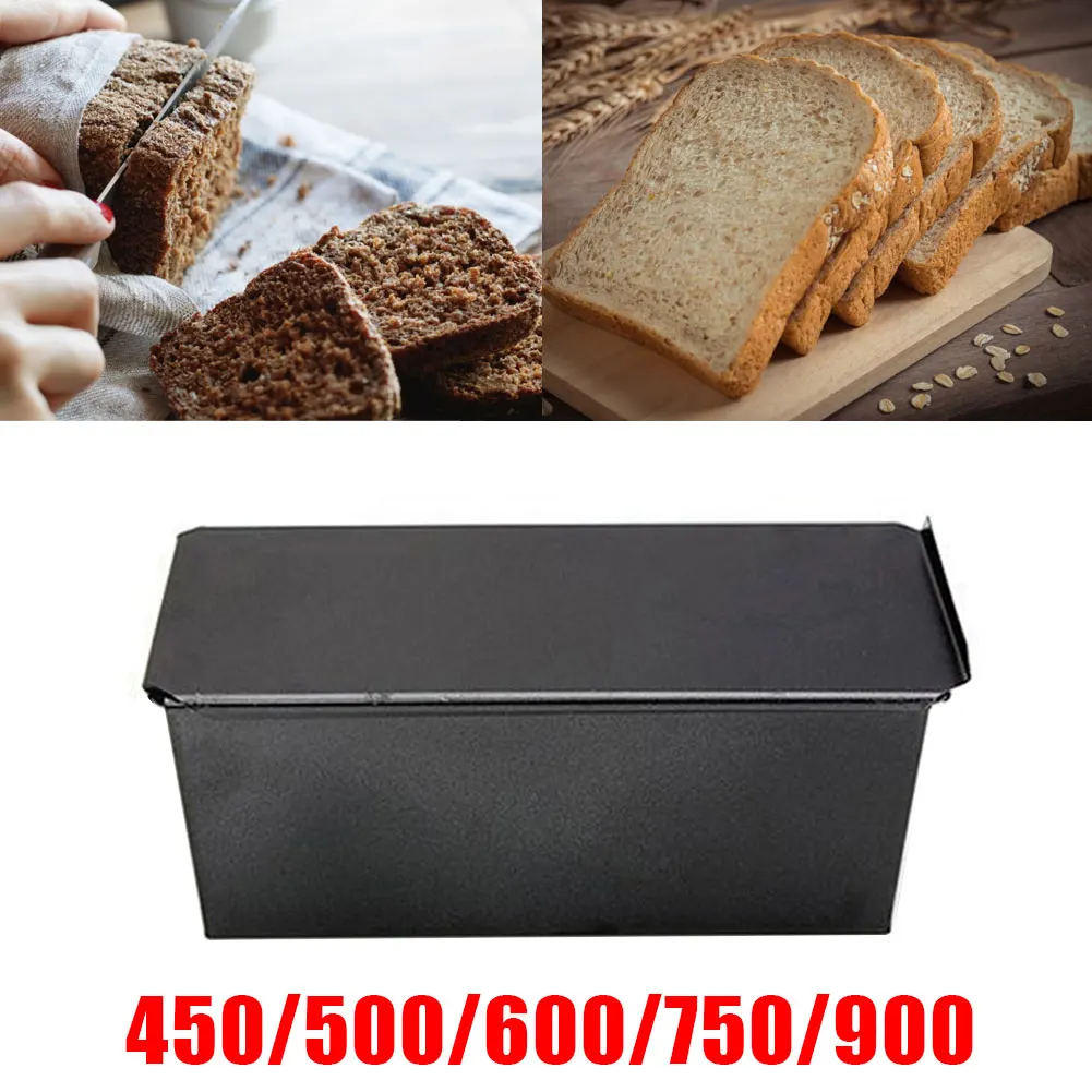 

Black Non-Stick Rectangle Non-Stick Bread Loaf Meatloaf Pan With Lid Iron Toast Cake Mold Kitchen Bakeware Baking Supplies