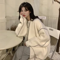 retro japanese thick cardigan sweater women autumn and winter wear 2021 new lazy white jacket
