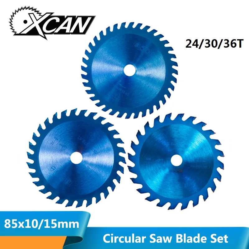 XCAN 1 шт. 85x10/15 мм 24/30/36 зубы TCT циркулярная пила по дереву лезвие нано-покрытие синего цвета отрезной диск с твердосплавными режущими пластинами: пильного диска