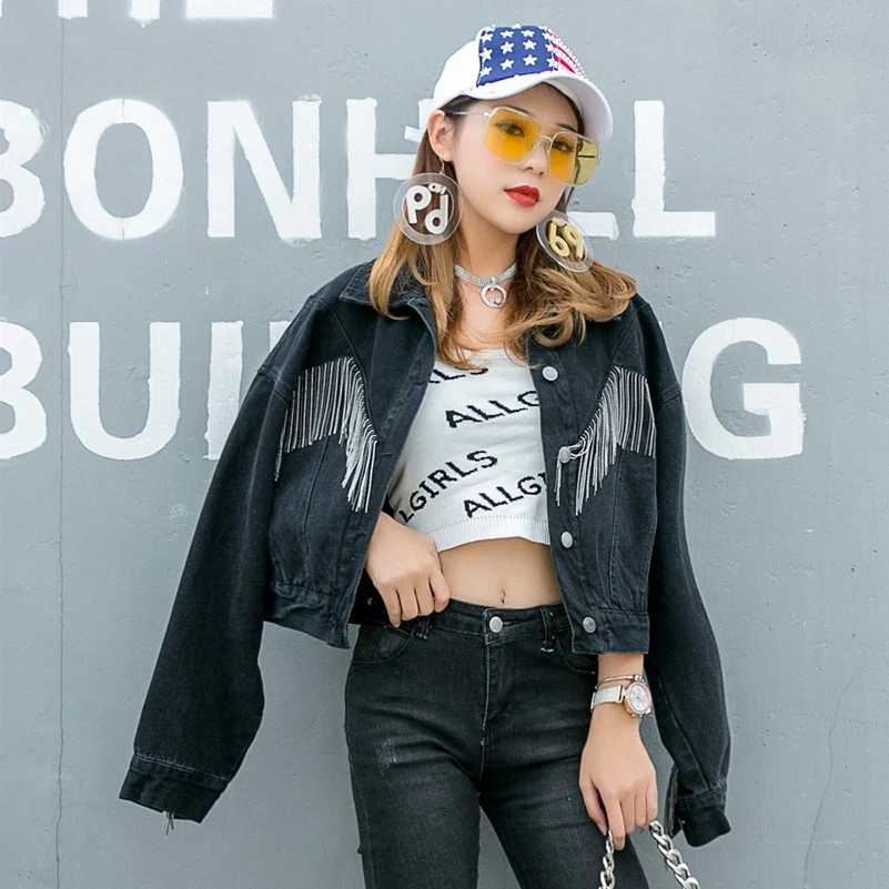 

Женская джинсовая куртка, свободная джинсовая куртка с бахромой, весна 2021