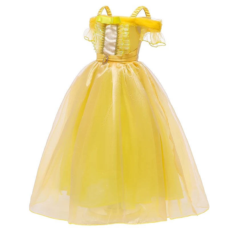 Для девочек модное Стильное нарядное платье принцессы одевания Belle костюмы с