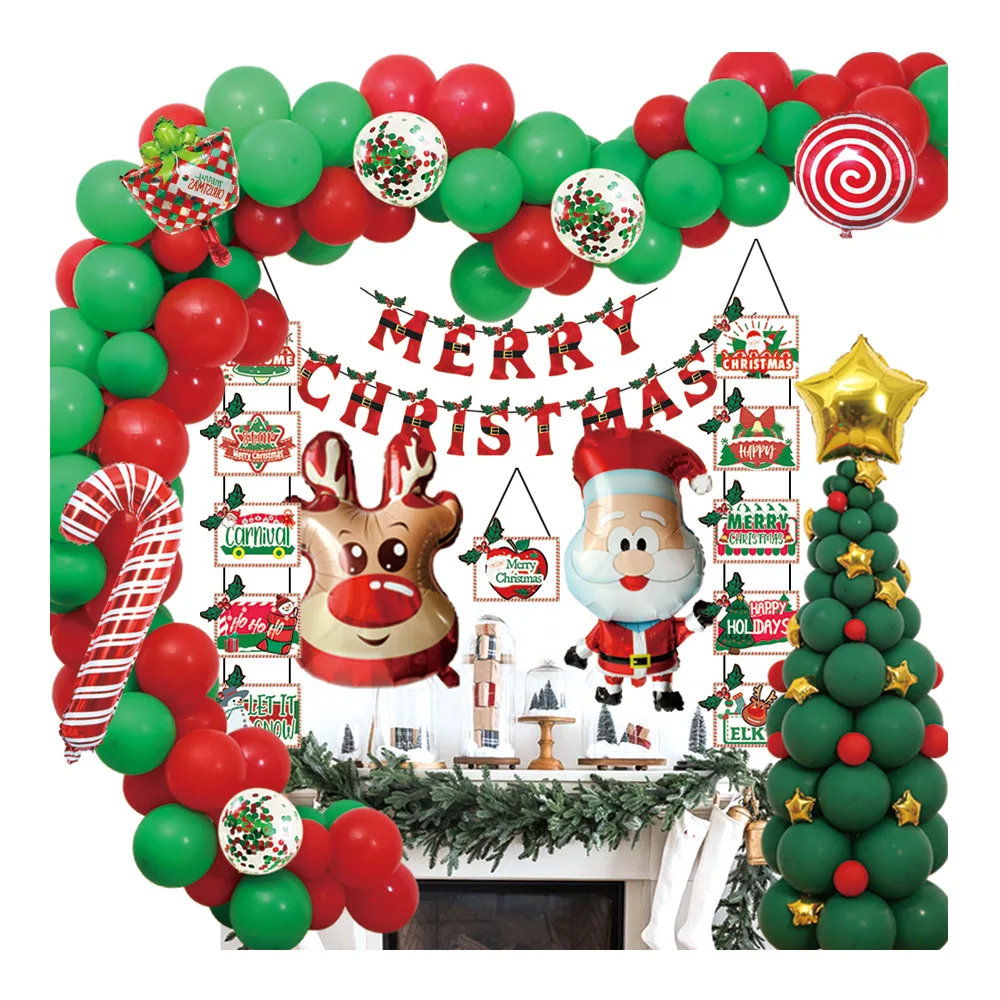 

136pc Christmas Balloon Party Supplies Balloon Round Latex Aluminum Film Assembly Christmas Party Balloon Party Decoration