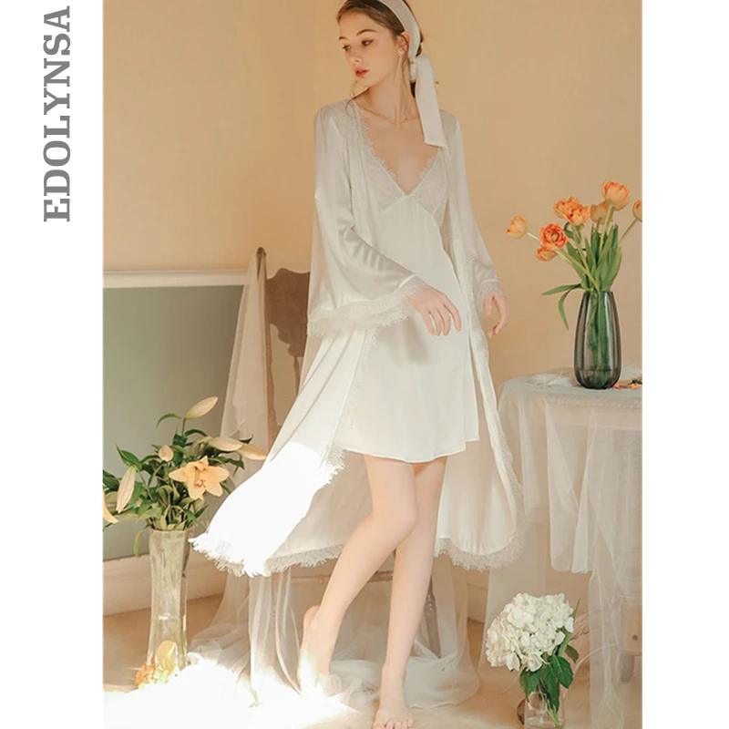 Роскошный халат комплект из двух предметов летняя Пижама Женская домашняя