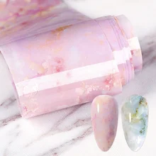 1 caja de láminas para uñas serie de mármol, papel adhesivo para transferencia de Arte de uñas, láminas de mármol rosa y azul brillante, decoración de diseño DIY