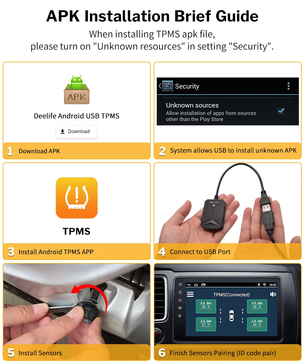 Deelife USB Android TPMS система контроля давления в шинах Дисплей Сигнализация 4 датчика для Автомобильный dvd-плеер Android мультимедийный плеер