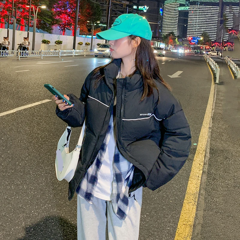 2022 Niche Down Padded Jacket Winter Zipper Warm Loose BF Short Fashion Coat Soft Wear Solid Letter Mujer Thick Pockets Clothing