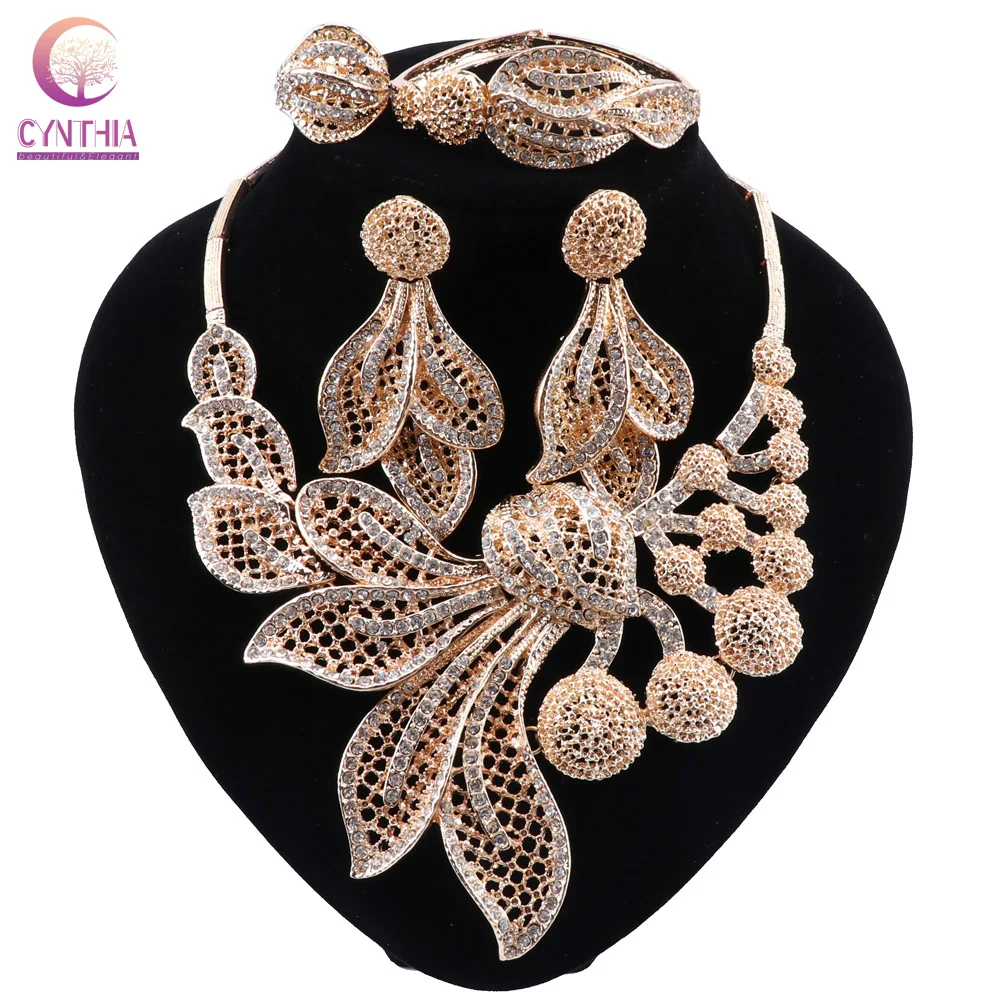

CYNTHIA Dubai Jewelry Sets Gold Fashion Ladies Crystal Bridesmaid Indian Jewelry Wedding Gifts Bridal Necklace Earrings Set