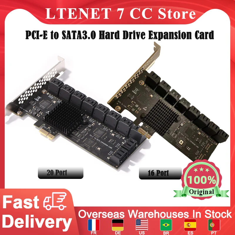 

Плата расширения PCI-E X1 на SATA3.0, 16/20 портов, 6 Гбит/с, чип ASM 1064 + JMB575
