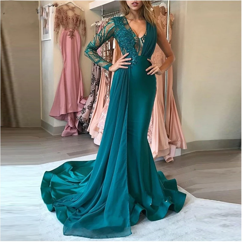 Женское шифоновое платье с юбкой годе длинное вечернее V образным вырезом и