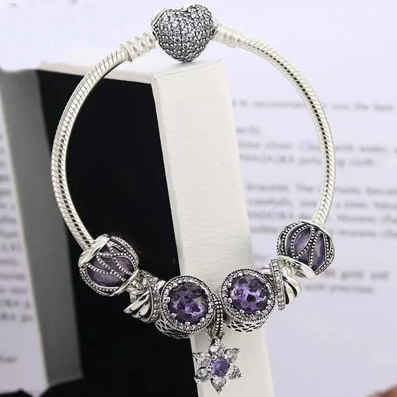 

S925 Sterling Silver Blue Cat Eyes And Blue Star Pendant With Heart Button Bracelet Suitable For Women's Wedding Diy Jewelry