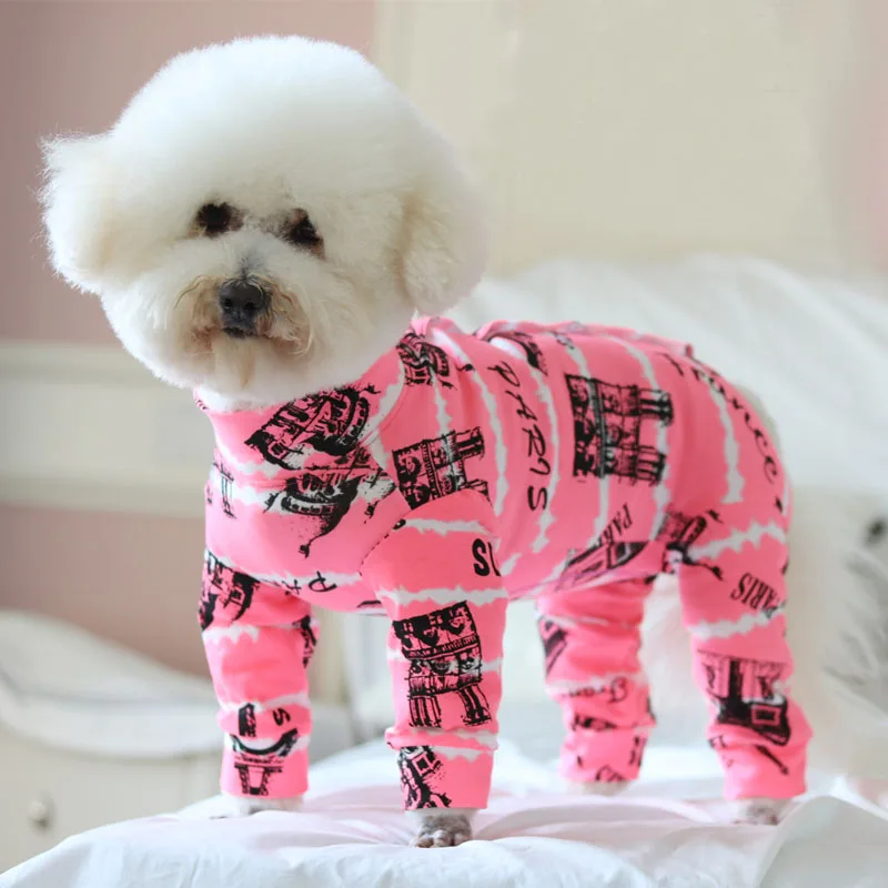 

New Pink Print Puppy Dog Rompers Fashion Soft Cotton Dogs Clothes Jumpsuits Wrap Belly Hoodie Pet Dog Chihuahua Yorkshire Outfit