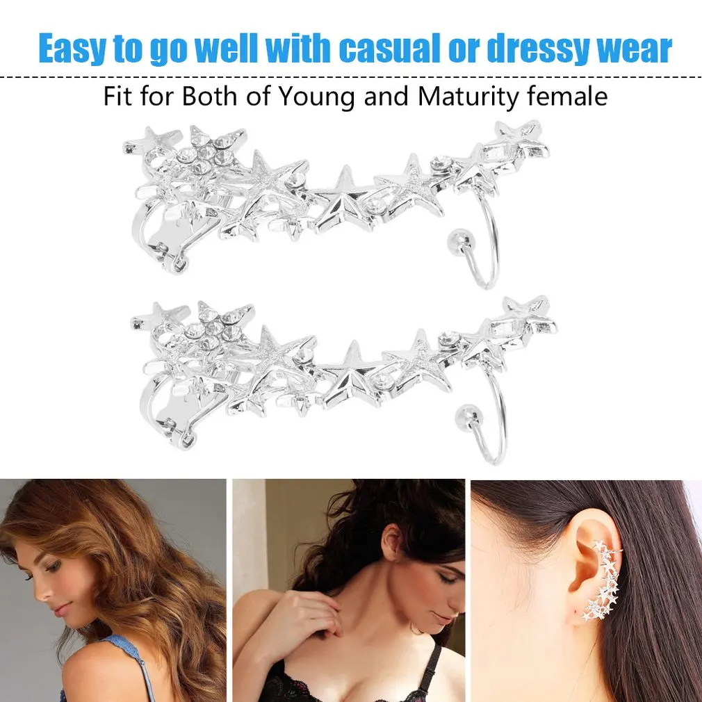 1 пара модных звездочек клипсы для ушей Кафф серьги без пирса свадебные
