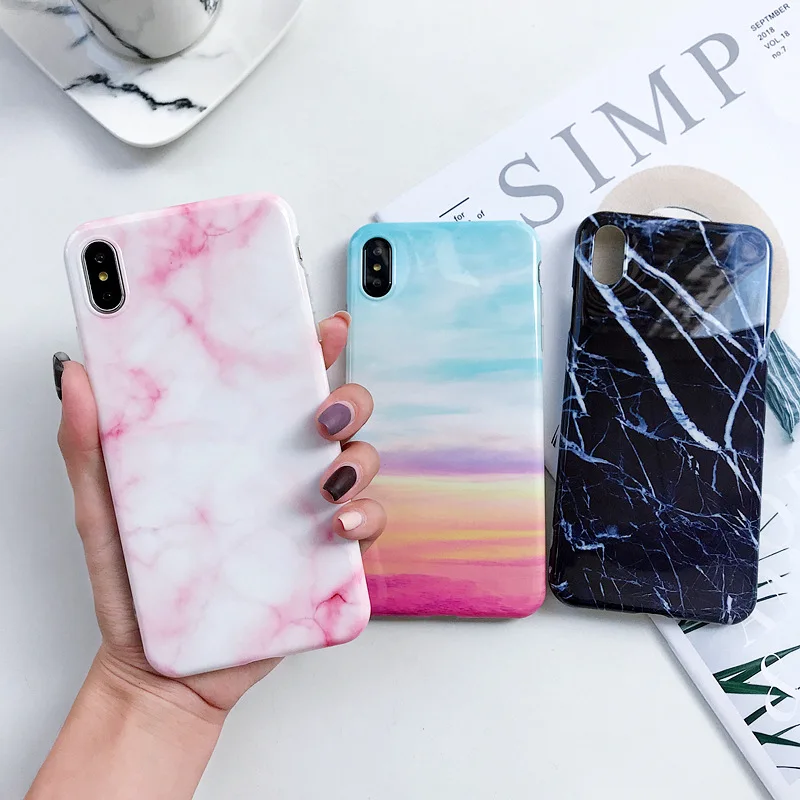 

Retro marble Vintage painting Glossy Phone Case For iPhone 11 Pro Max case Luxury cover For iPhone XS XR X 6 7 8 Plus 7Plus Case