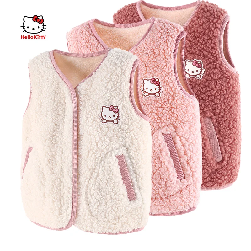

Kawaii Sanrio Hellokittys Children's Spring and Autumn Vest Girls Outerwear and Velvet Innerwear Winter Vest Western-Style Vest