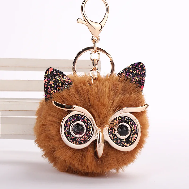 Помпон брелок для ключей мех кролика брелоки Сова женщин Автомобильная сумка