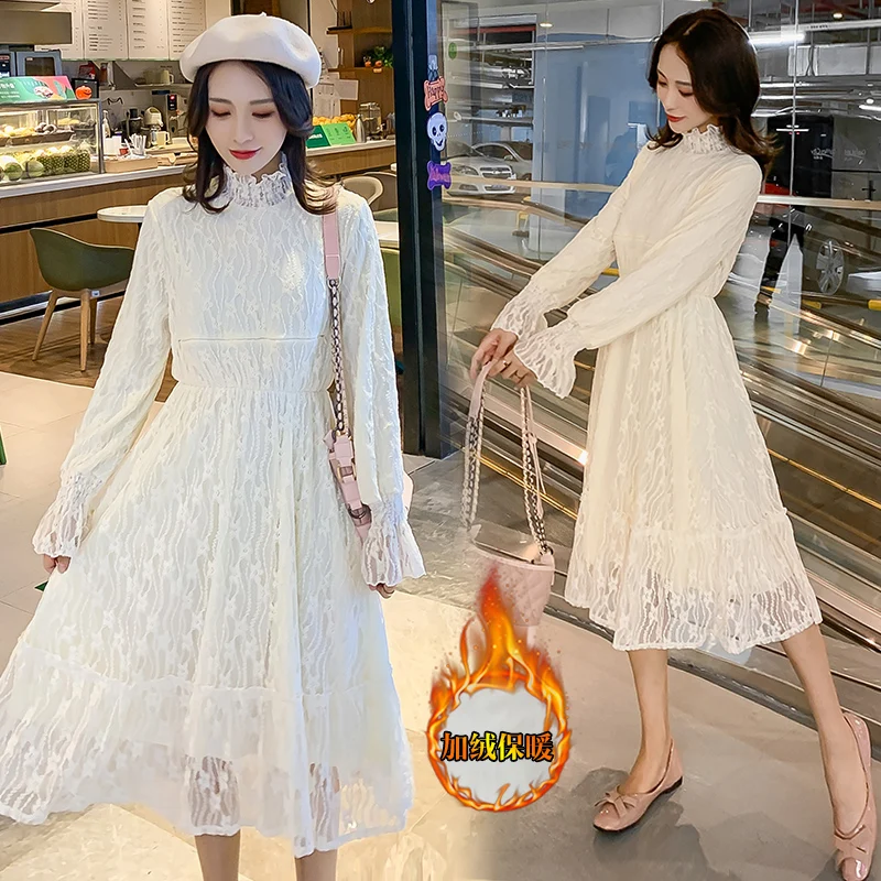 Длинные зимние вечерние кружевные платья для мам и женщин беременных кормящих