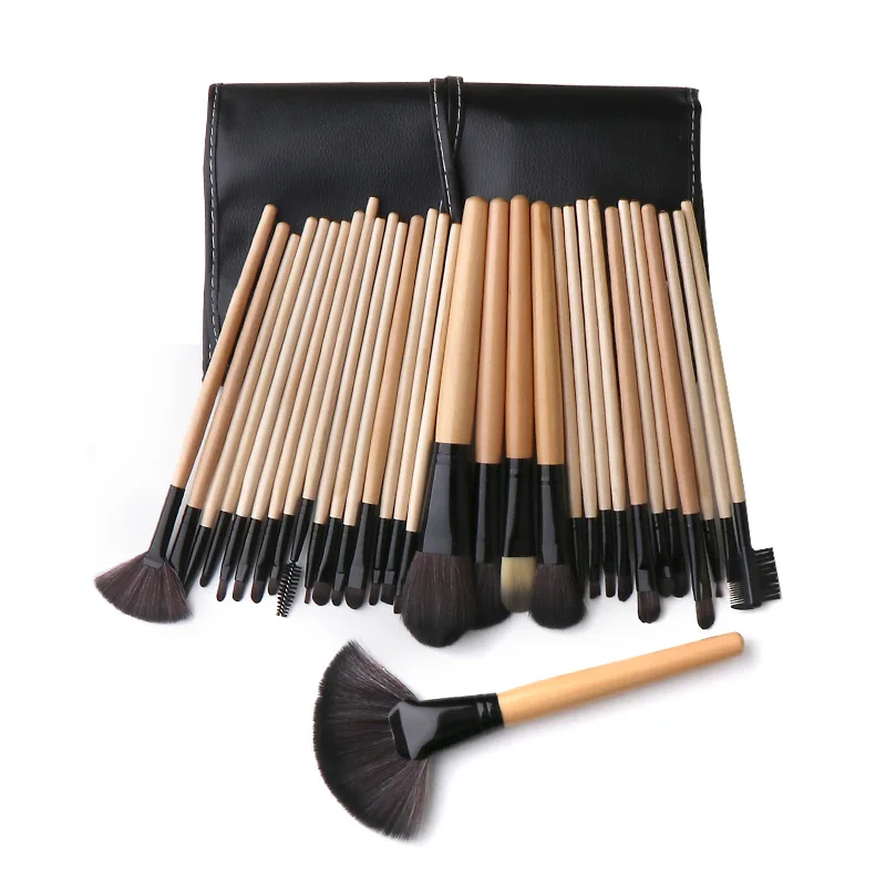 Wood color Взрывные Модели 32 шт набор кистей для макияжа, кисть для губ, кисть для бровей, деревянная ручка с кистью, косметический набор - Handle Color: Wood color