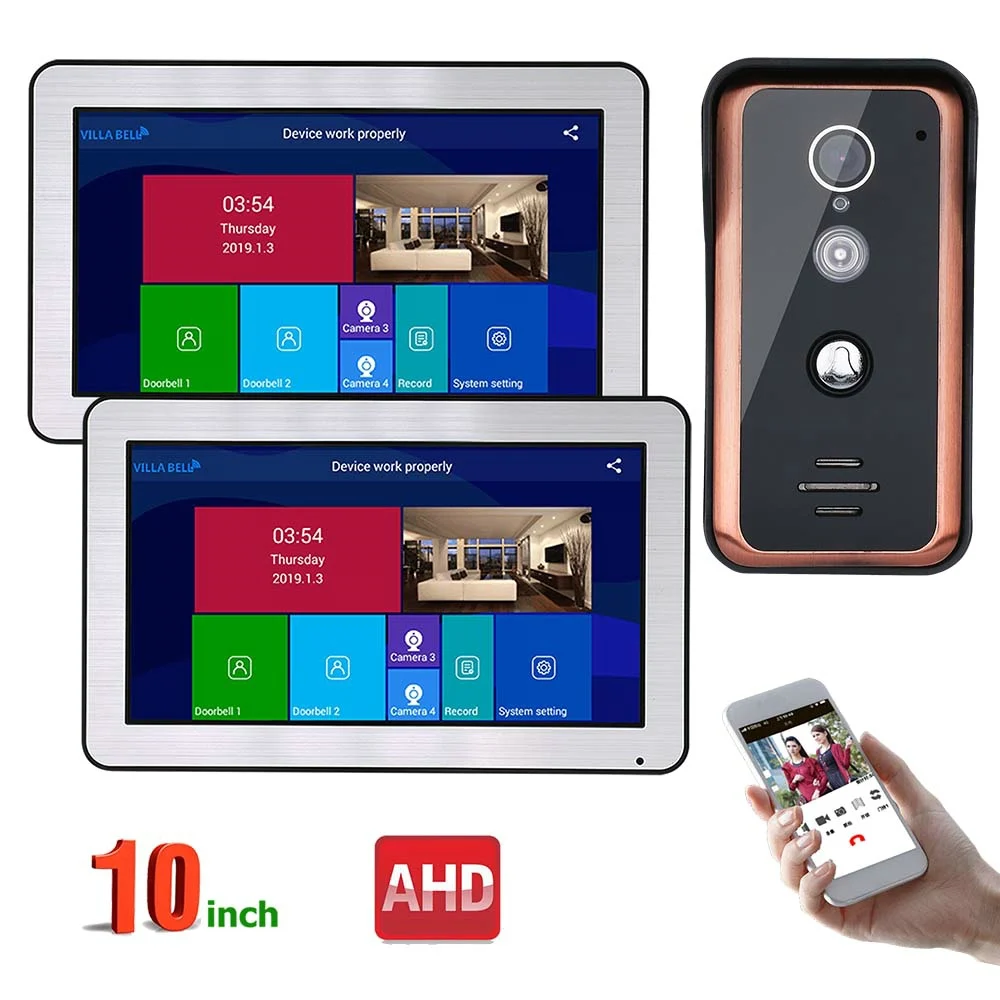 Видеодомофон 10 дюймов 2 монитора проводной Wi Fi домофон система доступа с AHD 720P
