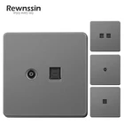 Rewnssin для компьютера, ТВ, телефона, спутниковая антенна RJ45, разъем для передачи данных, серебристая пластиковая панель, 250 В, розетка переключателя