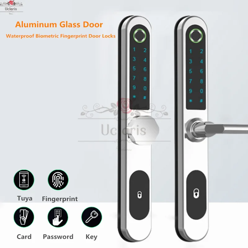 

Bluetooth Tuya Aluminum Glass Biometric Fingerprint Door Lock Keyless Entry Safely Electronic Smart Waterproof Doorlock English