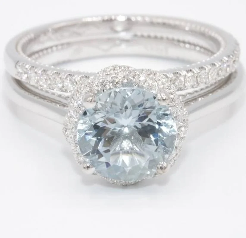

2pcs Deluxe Fashion Sea Blue Diamond Female Romantic Engagement Wedding Bride Love Ring Size 6-10