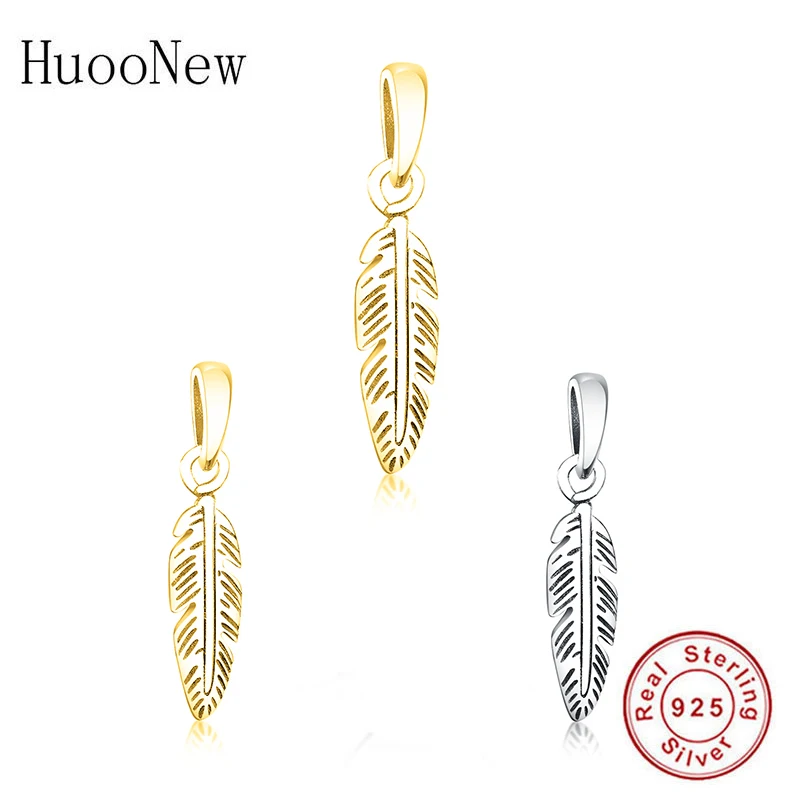 

Аутентичные 925 Серебро Золото Цвет перья и листья, ручка, соответственные Европейской оригинальные подвески для создания браслета женские ...