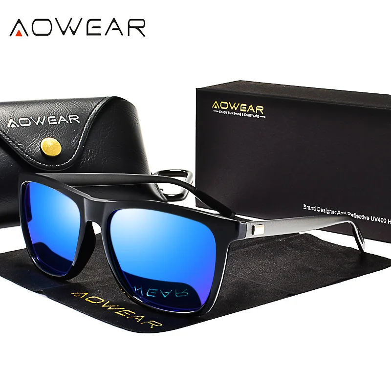 AOWEAR брендовые стильные Квадратные Солнцезащитные очки мужские поляризованные