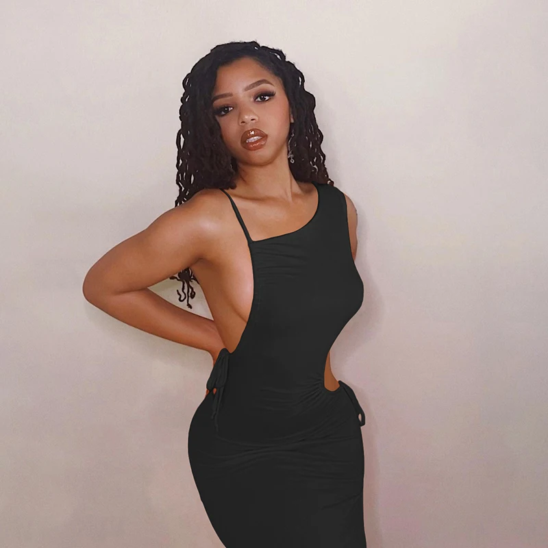 Женское асимметричное платье макси на одно плечо с вырезами в уличном стиле для