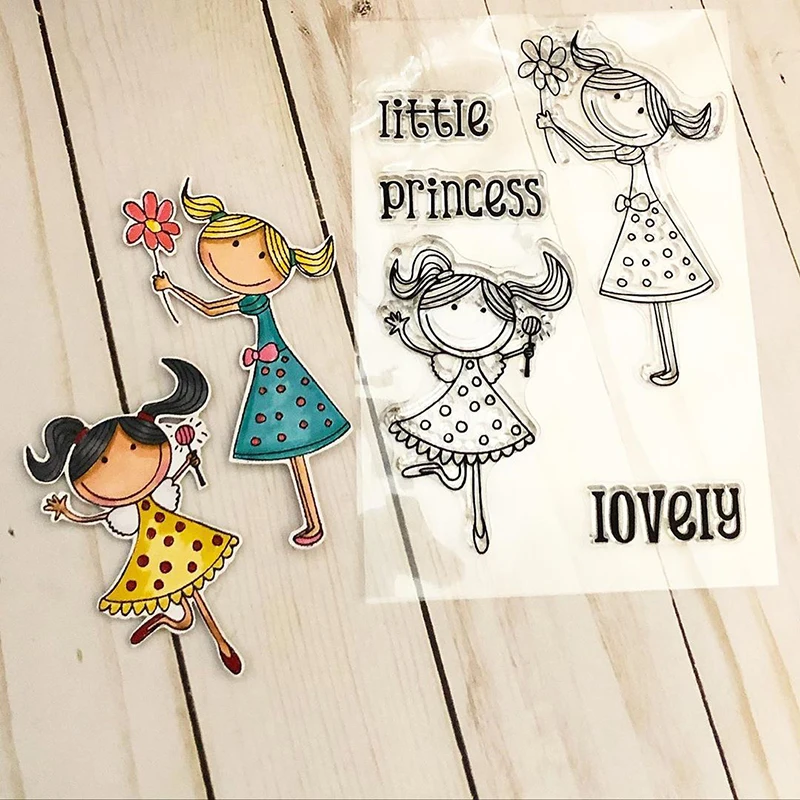 

Little Princess Stamps Girl Transparent Silicone for diy Scrapbooking Dragonfly Butterfly Craft Supplies Photo Album Embossing