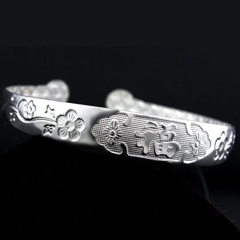 OMHXFC Wholesale European Fashion Woman Girl Party Wedding Gift Plum Blossom 925 Sterling Silver Open Bangles Bracelets BE148 | Украшения и
