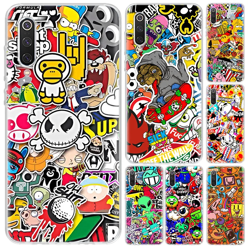 

Anime Graffiti Sticker Cool Phone Case For Xiaomi Redmi Note 10 9 8 9S 10S 9A 9C 8 8T 7 6 5 Pro 7A 8A 6A 4X S2 K20 K30 Cover Coq