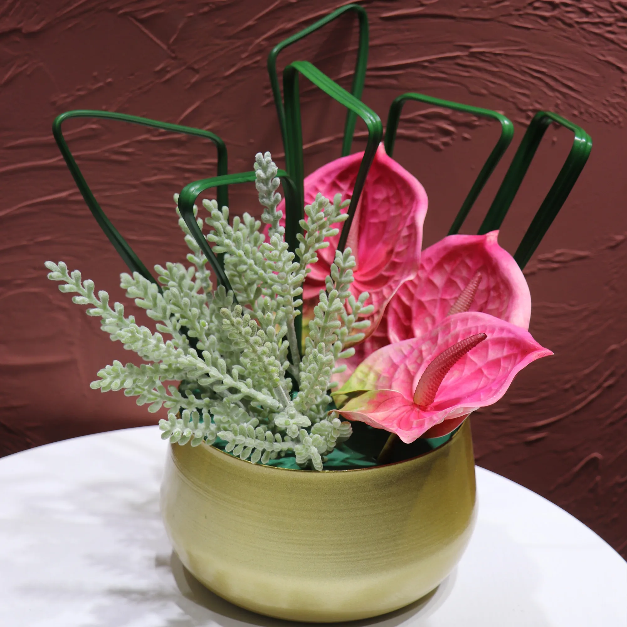 

INDIGO -Pink Anthurium (1 Set With Metal Pot) Bonsai Commercial Hotel Table Artificial Flower Party Floral Interior Trim