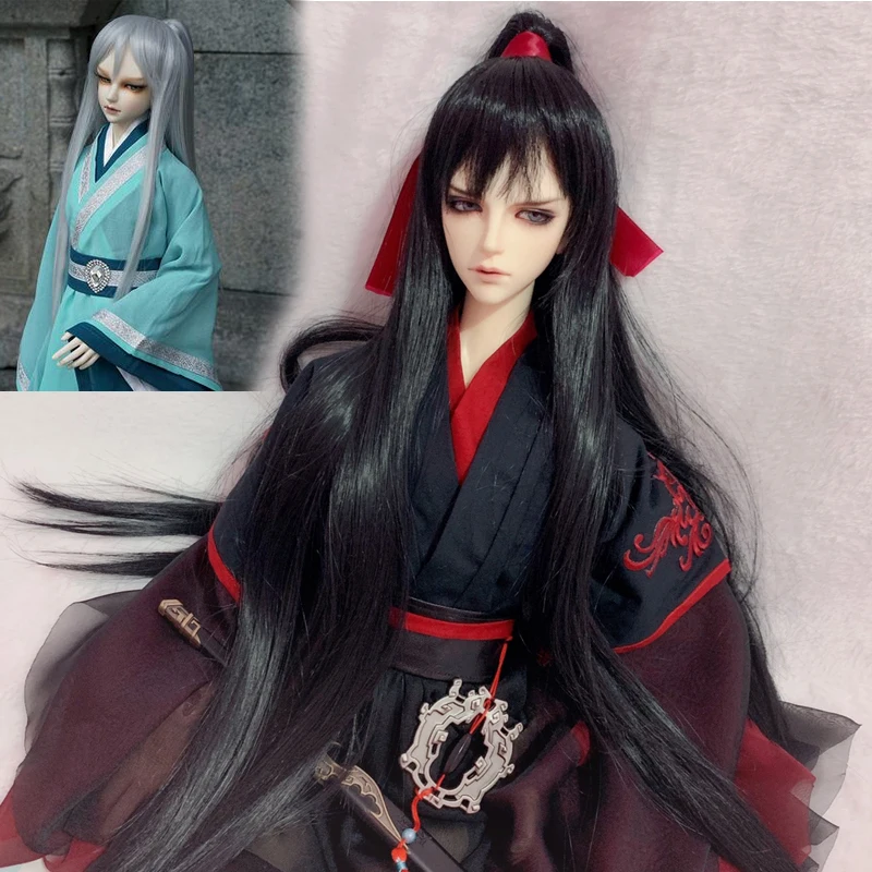 

D03-P317 children toy BJD DD SD MSD 1/3 1/4 1/6 doll's Accessoriess wig vintage Black long straight hair with ponytail 1pcs