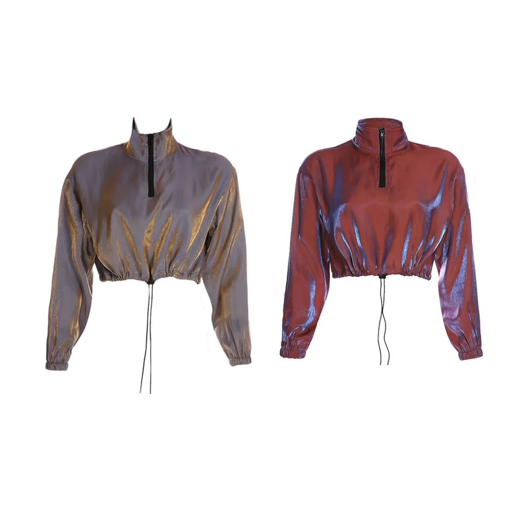 Новинка 2020 стильная женская одежда топ на молнии с длинным рукавом Модный