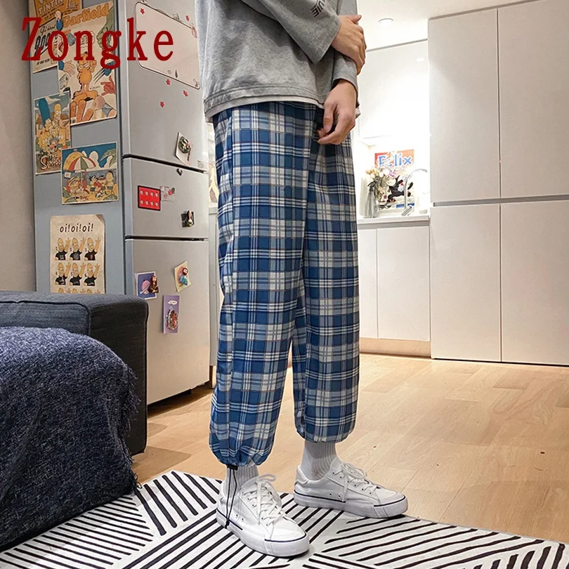 

Zongke Plaid Casual Pants Men Clothing Ankle-Length Sweatpants Men Work Clothes Men's Pants Street Wear M-3XL 2021 New Arrival
