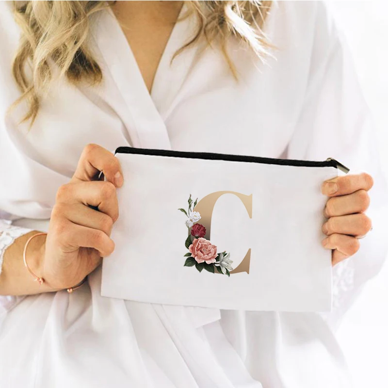 

Flowers Alphabet Cosmetic Bag for Makeup Mini Pouch Bags Women Storage Free Shipping Handbags Make Up Travel Woman Organizer