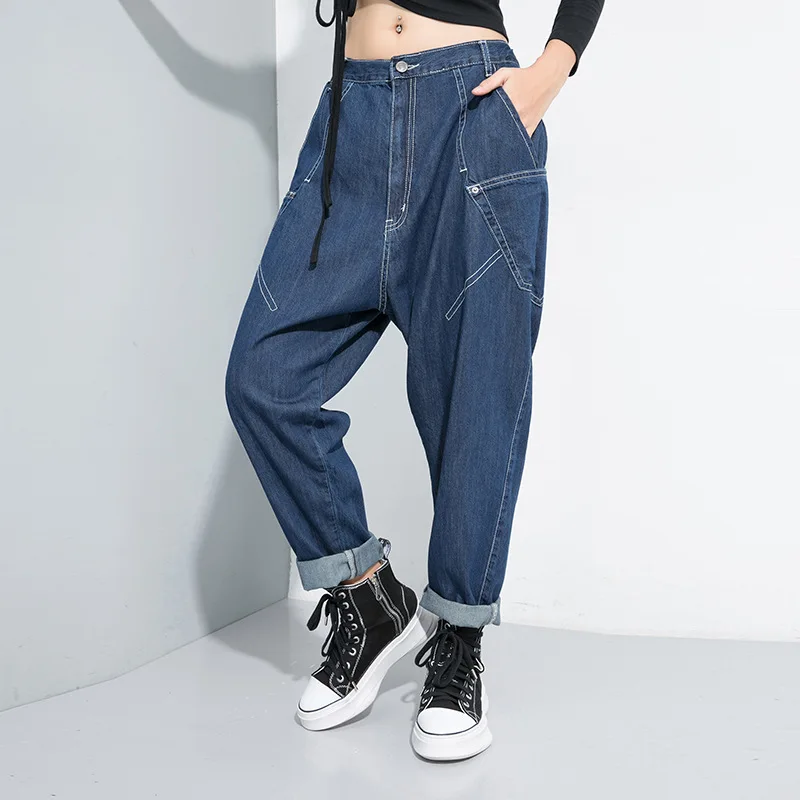 LANMREM can ship Tide 2020 весенние модные новые джинсовые брюки для женщин Свободные синие