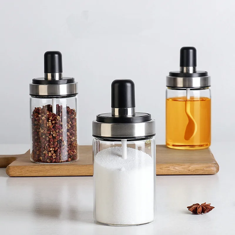Новинка прозрачные стеклянные банки для специй бутылка приправ с ложкой шейкеры