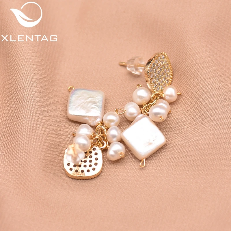 XlentAg из ромбов серьги с барочным жемчугом паве циркон геометрические для женщин