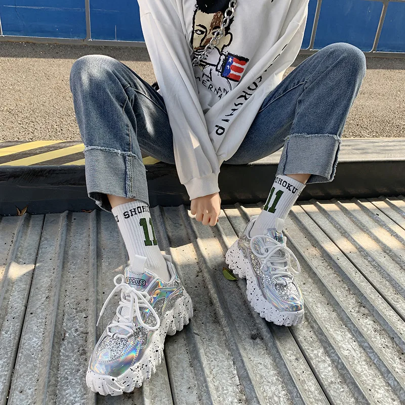 Кроссовки PINSEN женские на массивной платформе модная повседневная обувь белые