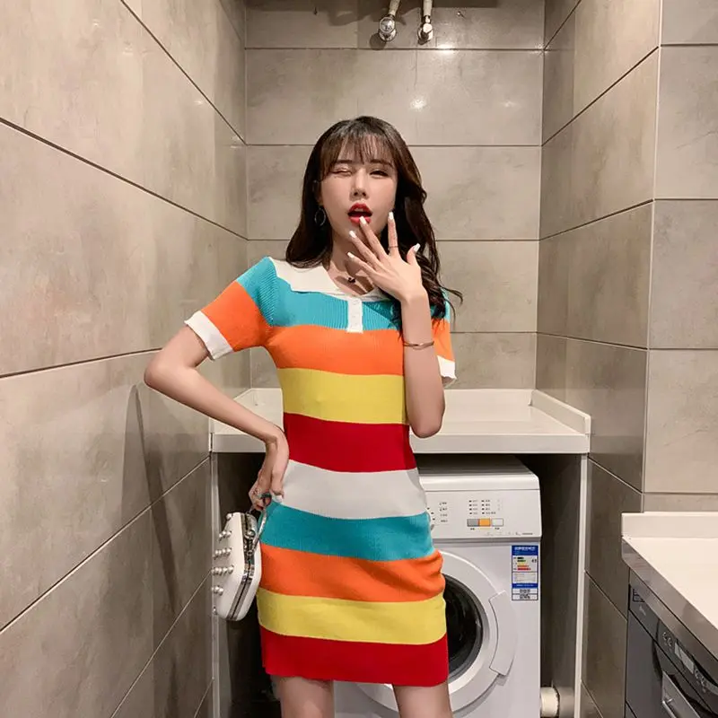 2019 летнее платье женское модное повседневное цветное Полосатое Повседневное