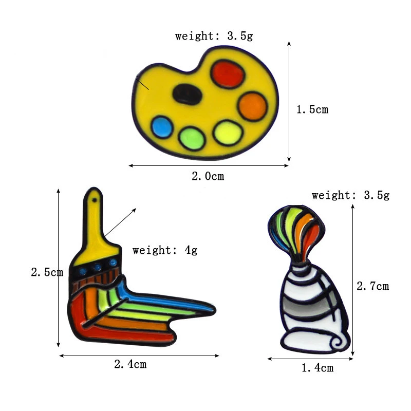 Палитра брошь эмаль Разноцветные броши значки унисекс Цветная кисть живопись